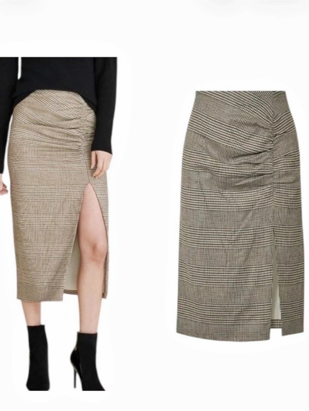 Be Bad in Plaid w this like ne Vronca Beard Houndstooth Plaid Ruched Midi Skt